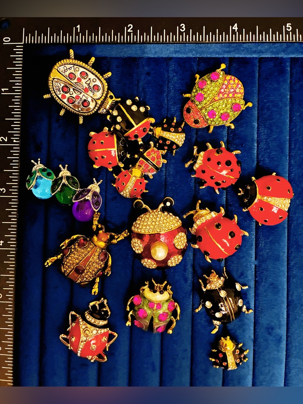 Lot of 15 Ladybug Insect Brooches Enamel Rhinestone Colorful Bug Pins Jewelry